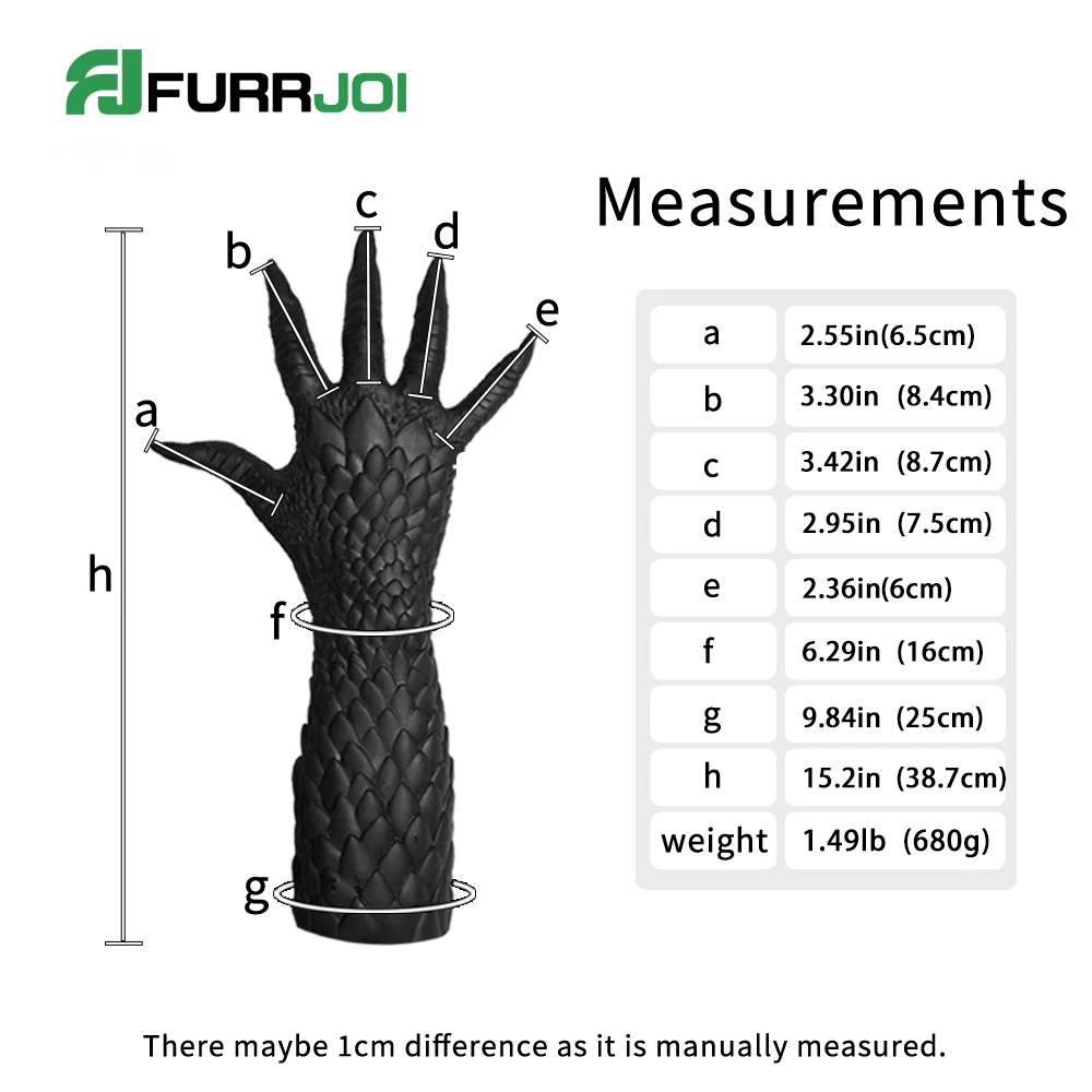 Furrjoi Silicone Realistic Dragon Paws Handwear with 5 Fingers A Pair Cosplay Costume Furry Clothing with Nails Whole Black