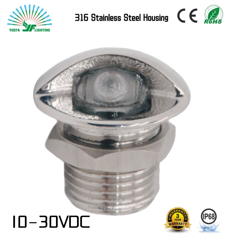 1W SS316 Threaded Thru-wall Waterproof Side Stair Lamp With Nut Deck Pathway Corridor Staircase LED Step Lights