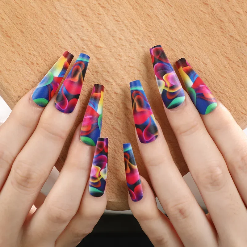 

24 Pcs Extra Long Coffin Nail Tips Detachable Press on Nail Manicure Fake Nails for Girls Colorful Designs Ballet False Nails