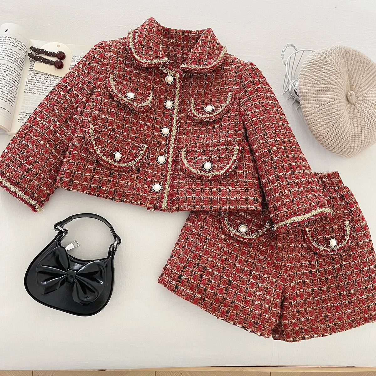

Girls Woolen Clothes Sets Autumn Winter Children Thick Coats Shorts 2pcs Fashion Warm Suit For Baby Party Outfits Kids Costume 6