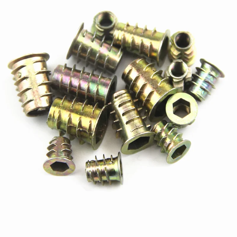 20Pcs M4 M5 M6 M8 M10 Zinc Alloy Thread For Wood Insert Nut Flanged Hex Drive Head Furniture Nuts