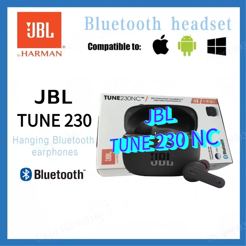 Casque sans fil Bluetooth JBL Tune 230nc TWS, stéréo, basses, écouteurs sportifs avec microphone, étanche pour la course à pied