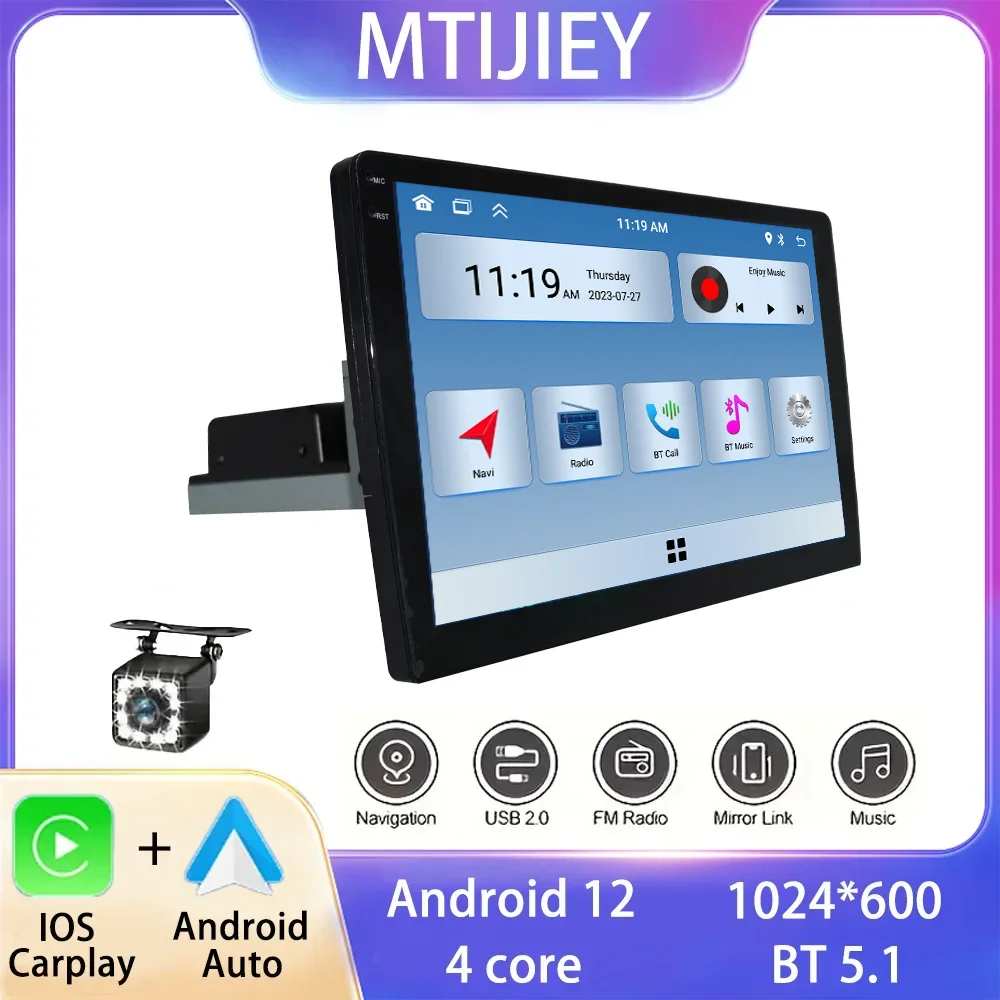 

10.1 inch 1 DIN Android 12 Universal Multimedia Carplay Video Player Car Radio with WiFi GPS Bluetooth