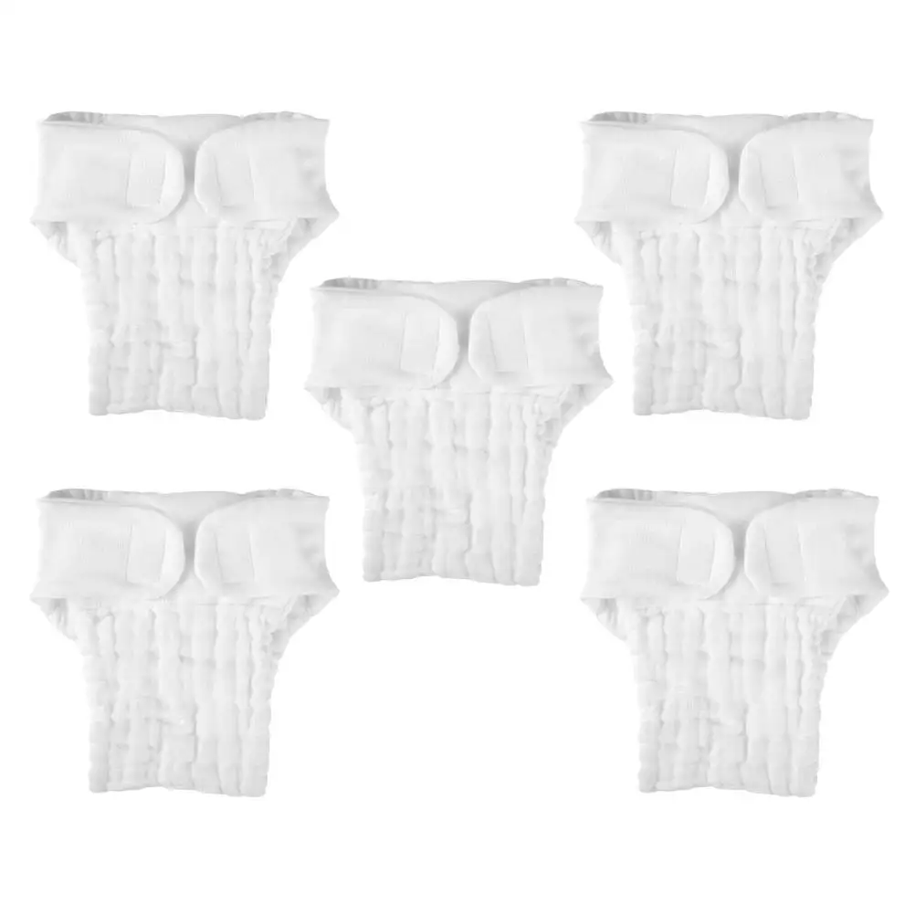 

5 Pcs Reusable Cotton Diapers for Baby White M Size Absorbent Washable Cloth Pants Toddler Swim Newborn Infant Liners