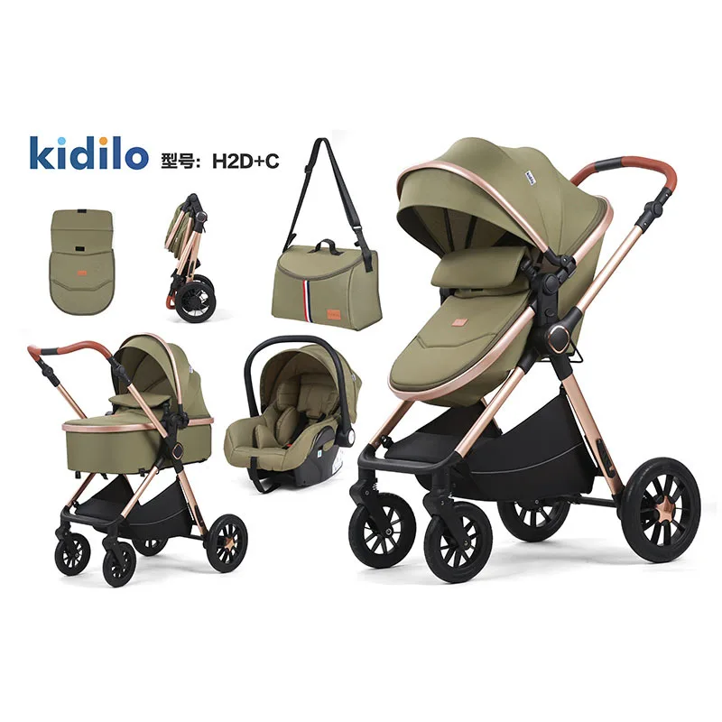 

Коляска Kidilo может сидеть и лежать, складная корзина с амортизатором, три в одном, двусторонняя новорожденная, высокий пейзаж