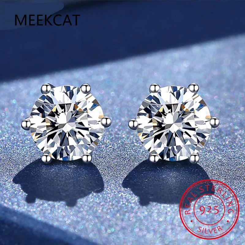 GRA 100% Real Sterling Silver With 2 Certificates Moissanite 6 prong Earrings D Color Stud For Women Top Quality Wedding Jewelry