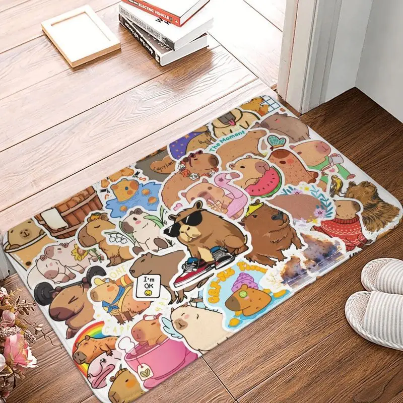 Custom Cute Giant Cavy Capybara Collage Front Door Mat Anti-Slip Indoor Absorbent Doormat Floor Bath Entrance Rug Carpet