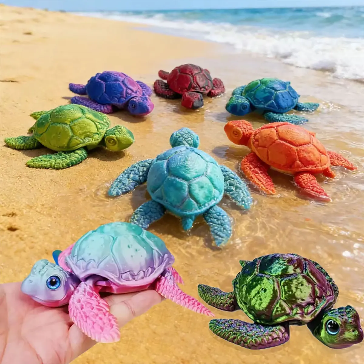 New 8cm 3D Printed Turtle Figurines Movable Joints Creative Ornaments Collection Desktop Decoration Gifts Toys Decoration Crafts