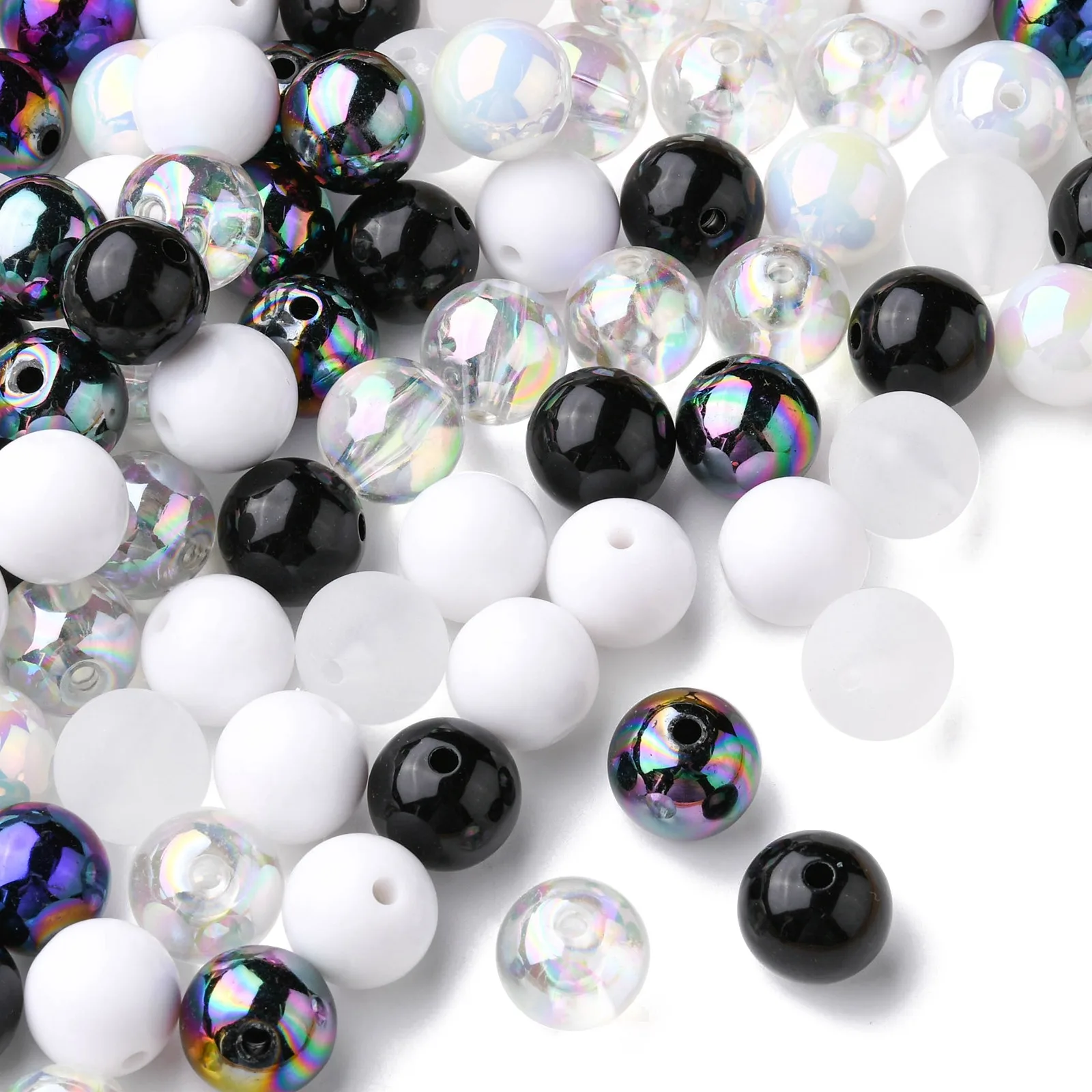 PandaHall 100 Stück 15mm AB-Farbige Runde Perlen Weiß & Schwarz Acrylperlen Runde Bubblegum-Perlen für Schmuck- und Armbandherstellung – Detail 3