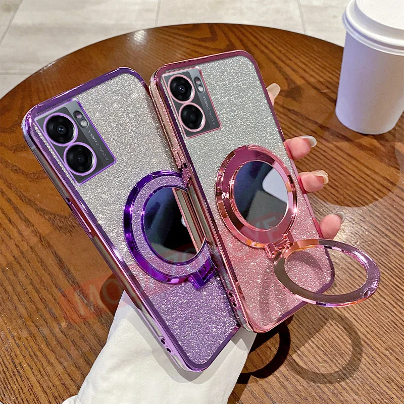 

For OPPO A77s Case Soft Silicone Electroplated TPU SoftCase CPH2473 Phone Casing With Magnetic Bracket Mirror