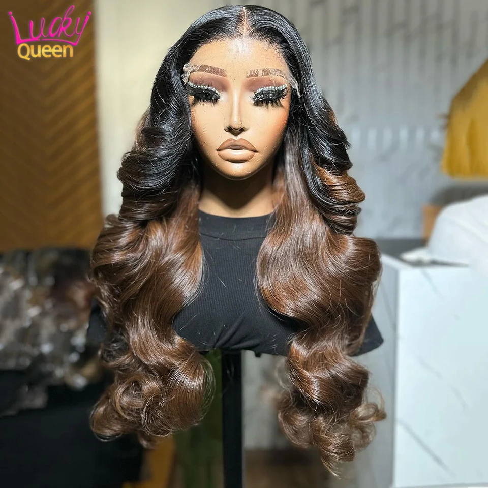 

13x4 13x6 Omber Brown Lace Front Wigs Human Hair 28Inch Pre Plucked 5x5 Body Wave Lace Frontal Wigs Human Hair 180 Density