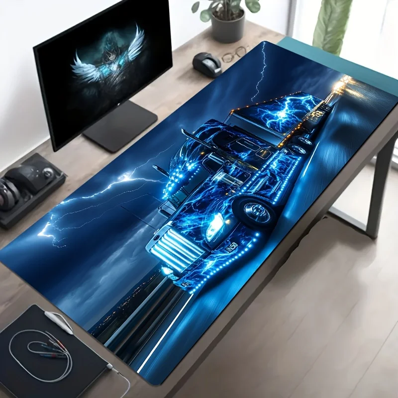 Lightning Truck Design Extended Gaming Mouse Pad, Rubber Base, Large Desk Pad, Suitable for Christmas and Birthday Gifts
