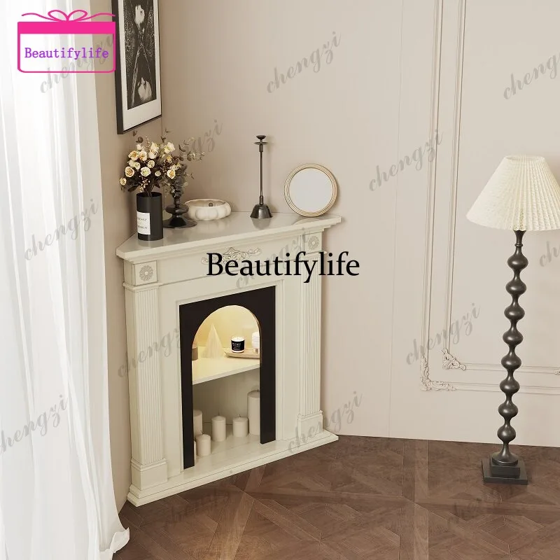 a55 French Cream Wind Solid Wood Corner Fireplace Cabinet Decorative Cabinet American Living Room Corner Side Cabinet Entry Entr