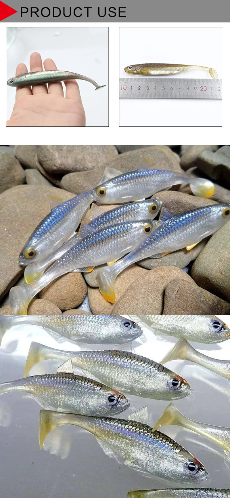 PRO BEROS 5Pcs Weiche Angeln Locken Silikon Köder 6g/10g Shad Wobbler Handwerk Gummi Fisch Swimbait für Bass Perc Hecht Zander – Detail 5