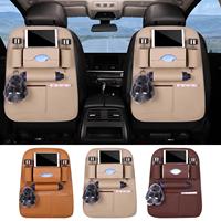 Back of Seat Car Organizer PU Leather Seat Back Protector for Kids with Cup Holder Automotive Storage Organizer for Toy Tablet