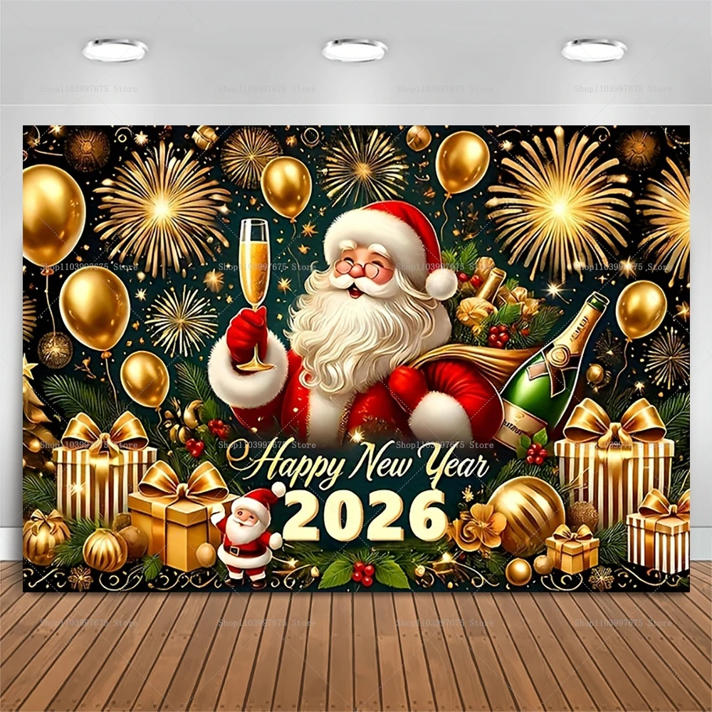 Frohes Neues Jahr Weihnachtsmann Kulissen Weihnachten Party Dekorationen Fotografie Hintergrund Banner Audio Photo Booth Requisiten Party Supplies