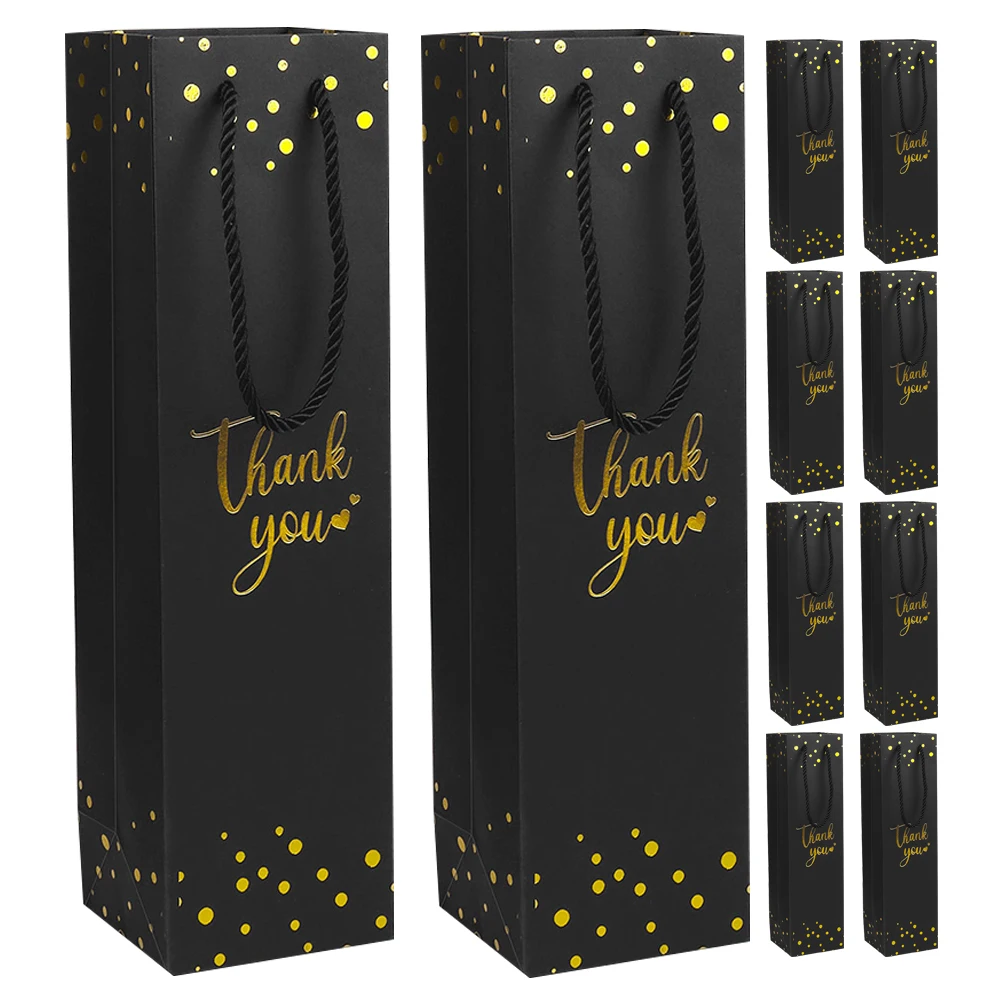 

12 Pcs Gift Bags Black Kraft Paper Storage Reusable Birthday Reusable Storage Tote Anniversary Wedding Party Bottle