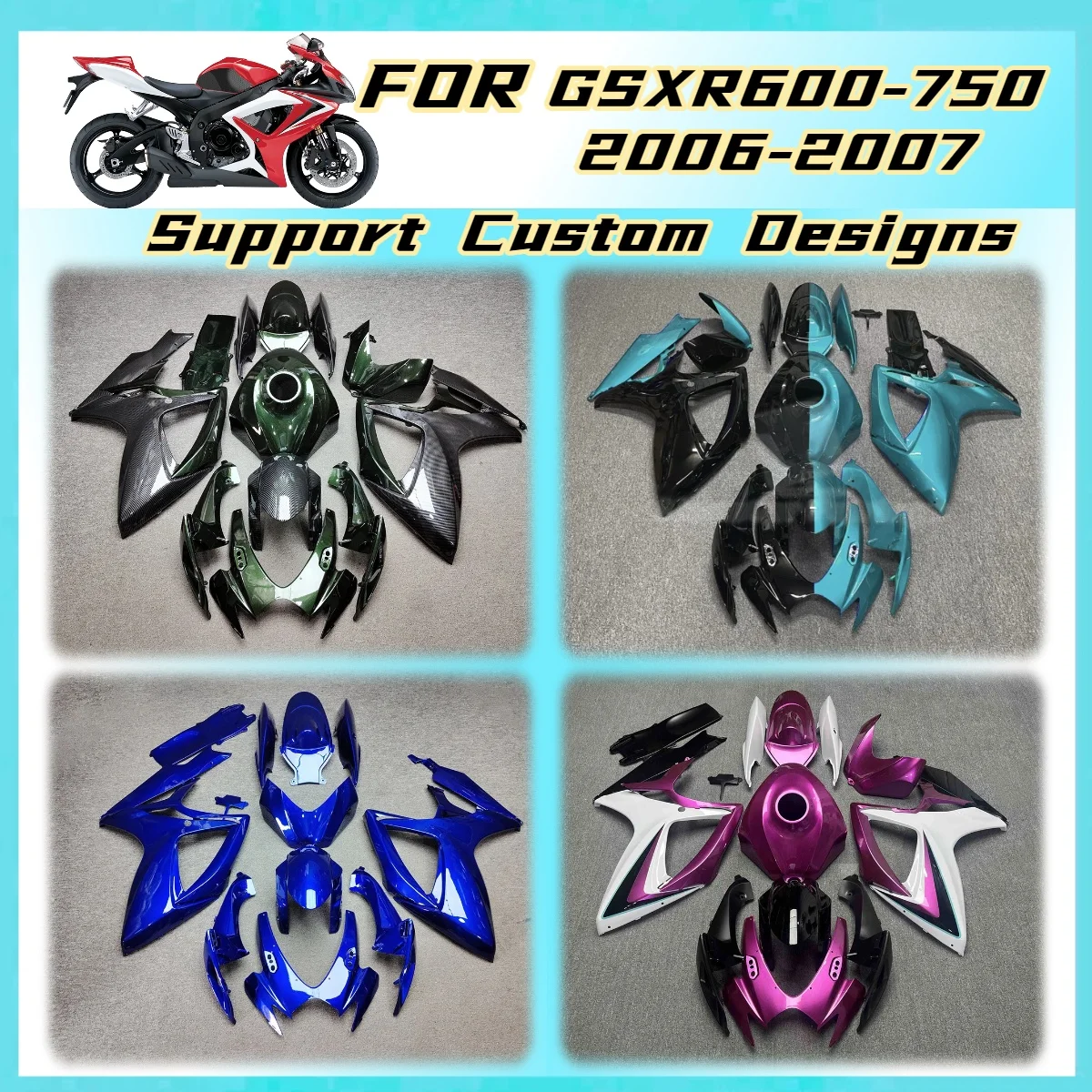 2006 2007 GSXR600 GSXR750 Motorcycle Fairings Set for Suzuki GSXR 600 750 06 07 Carbon Fiber Look ABS Injection Bodywork Panel