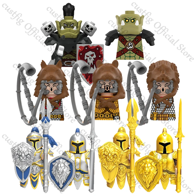 Medieval Magical Action Movie Knight Orcs Warrior Elves Figures Building Blocks Army Armored Soldiers Shield Weapons Bricks Toys