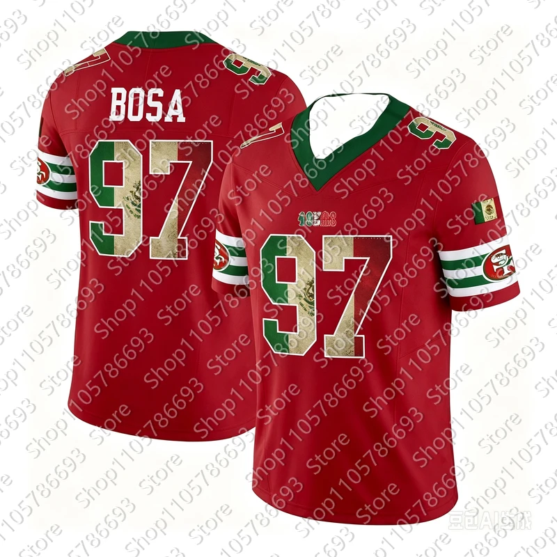 2026Men San Francisco 49ers Mexico Flag Football Jersey Bosa 97 Montana 16 Rice 80 Lott 42 Warner 54 Shirt Fan Jersey plus size