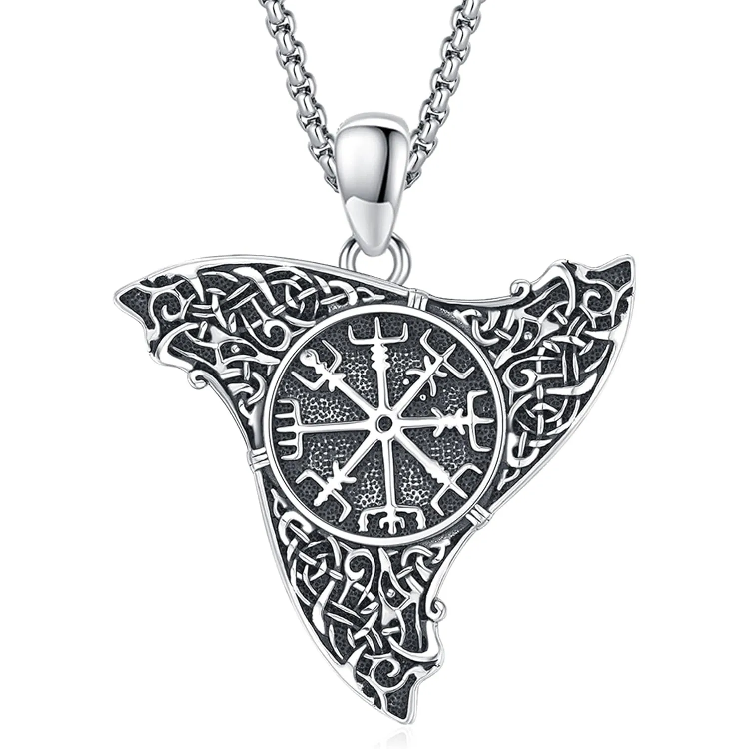 Viking Necklace 925 Sterling Silver Viking Vegvisir Necklace Compass Necklace  Protection Amulet Jewelry for Men Women