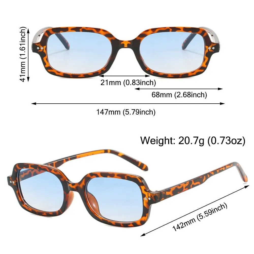 Rivets Decoration Rectangle Sunglasses for Women & Men Beach Travel Streetwear Leopard Blue Gradient Shades Men Sun Glasses