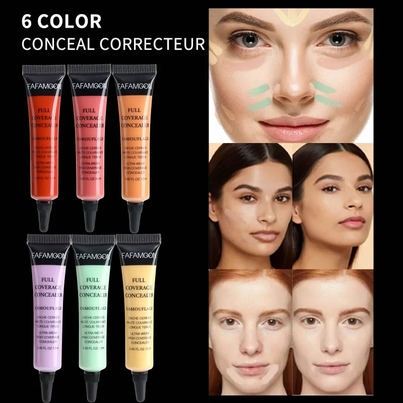 6 Colors Soft Tube Liquid Concealer Full Coverage for Dark Circles Acne Scars and Spots Waterproof Crease Proof Formula Cosmetic