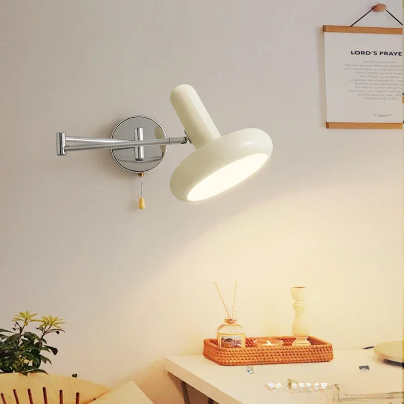 

White Swing Arm Adjustable Wall Lamp Bedroom Bedside Living Room LED Lights Retractable Hardwired Study Reading Sconce