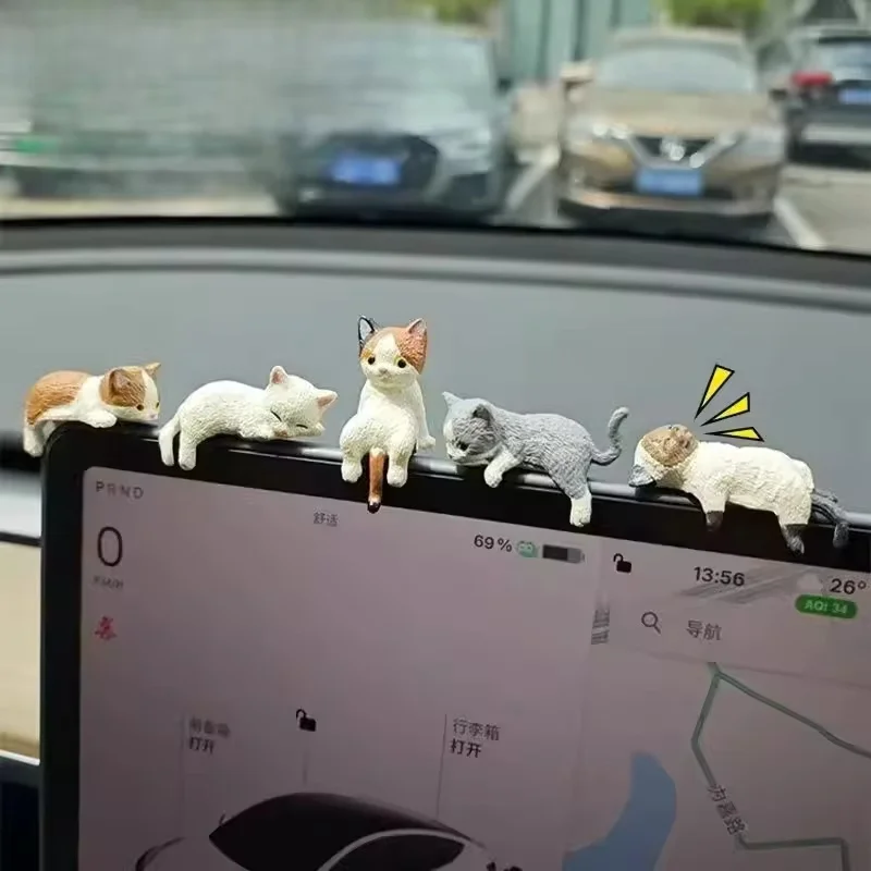 

2025 New Cute Cat Car Figurines - Sleeping Kitten Ornaments for Dashboard, Navigator Screen & Center Console Gifts