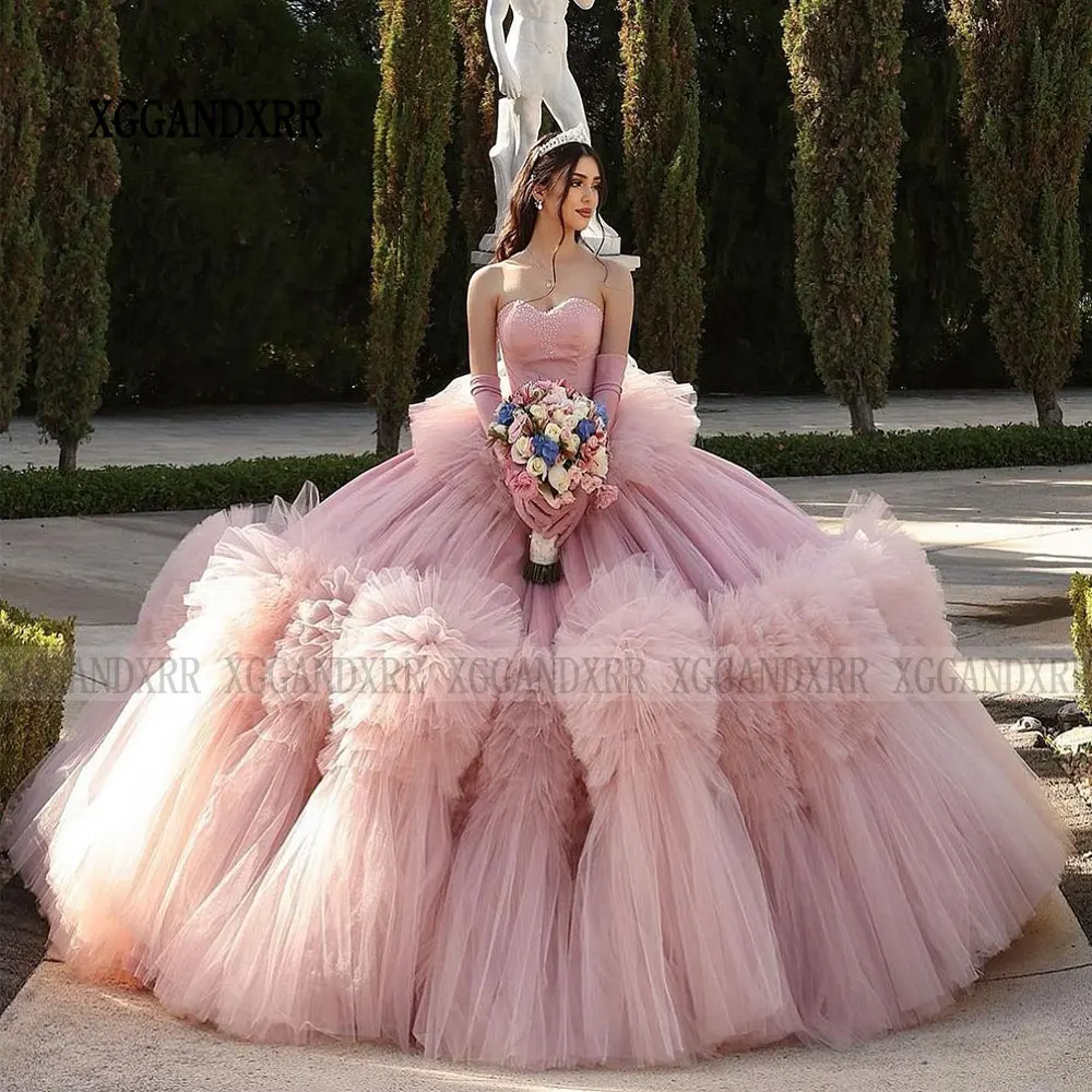 Elegant Sweetheart Ball Gown Quincenara Dresses Vestidos De 15 Años Quinceañeras 2024 Tulle Ruffles Brithday Gown Sweet 16 Dress