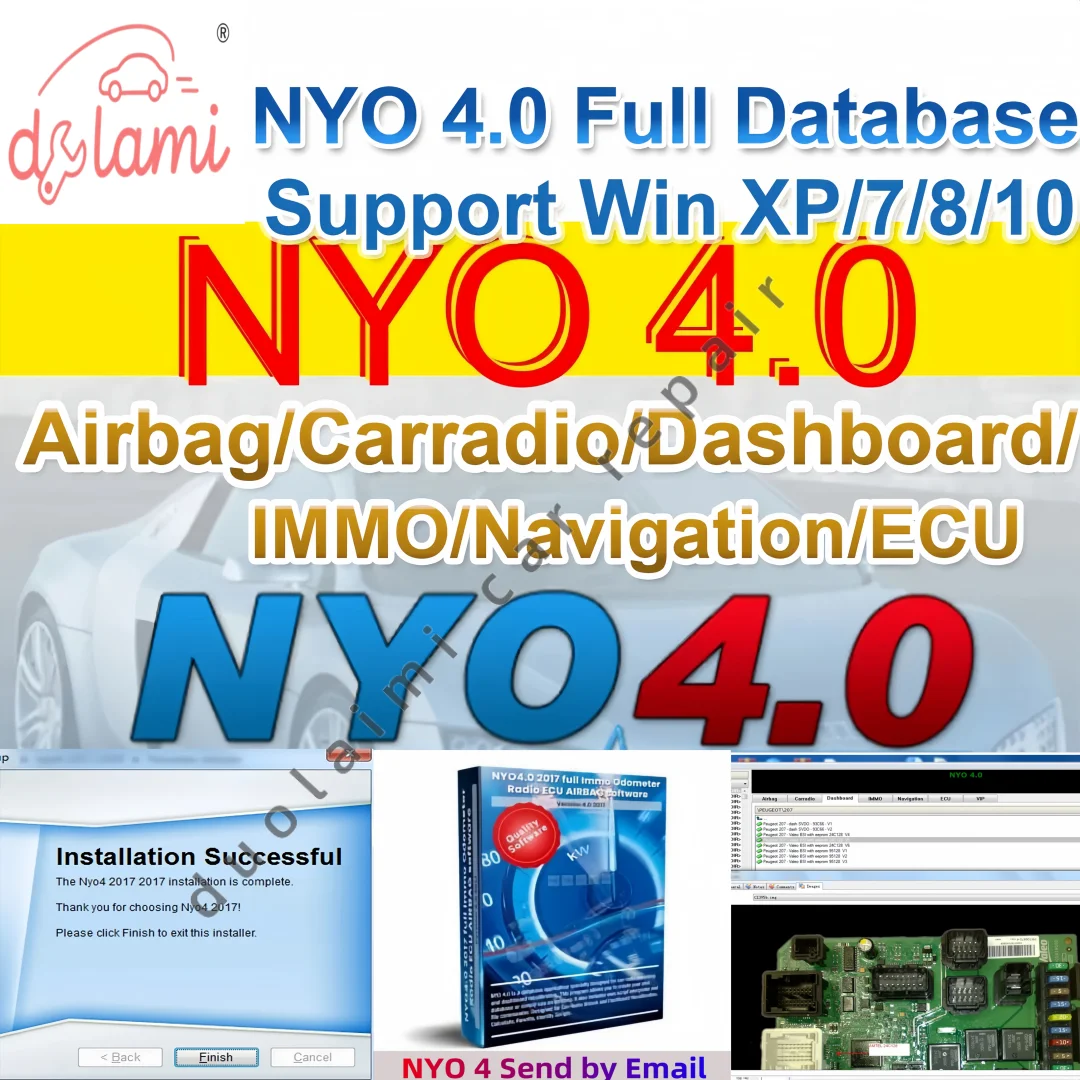 2025 رائجة البيع NYO 4.0 برنامج إصلاح السيارات قاعدة البيانات الكاملة للوسادة الهوائية راديو السيارة لوحة القيادة IMMO الملاحة NYO 4 دعم Win7/8/10