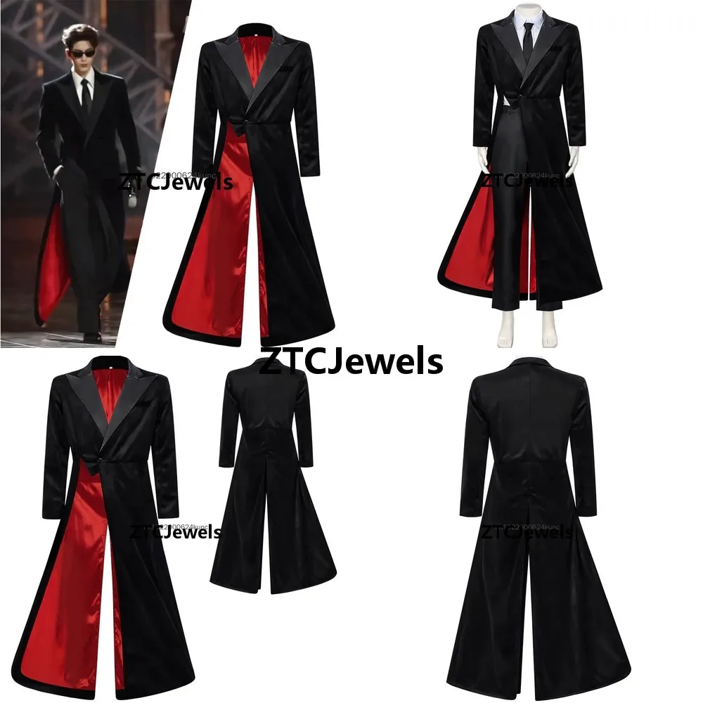 

Cosplay Zhang Linghe Same Style Black Red Double Sided Jacket Gothic Punk Windbreaker for Men Irregular Lapel Fashion Coat