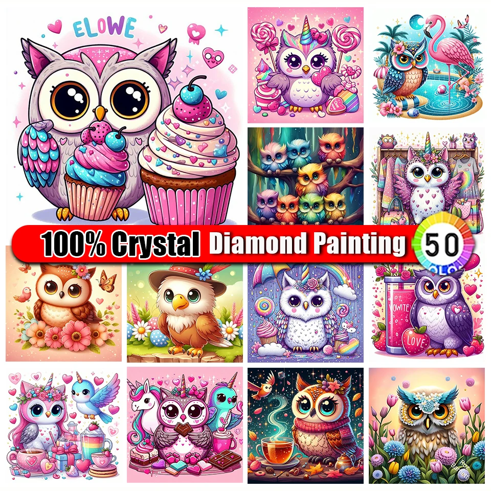 

Picture Size 100% Crystal Diamond Painting Animal Owl Full Square Round Drill Embroidery Mosaic New Collection 2024 Home Decor