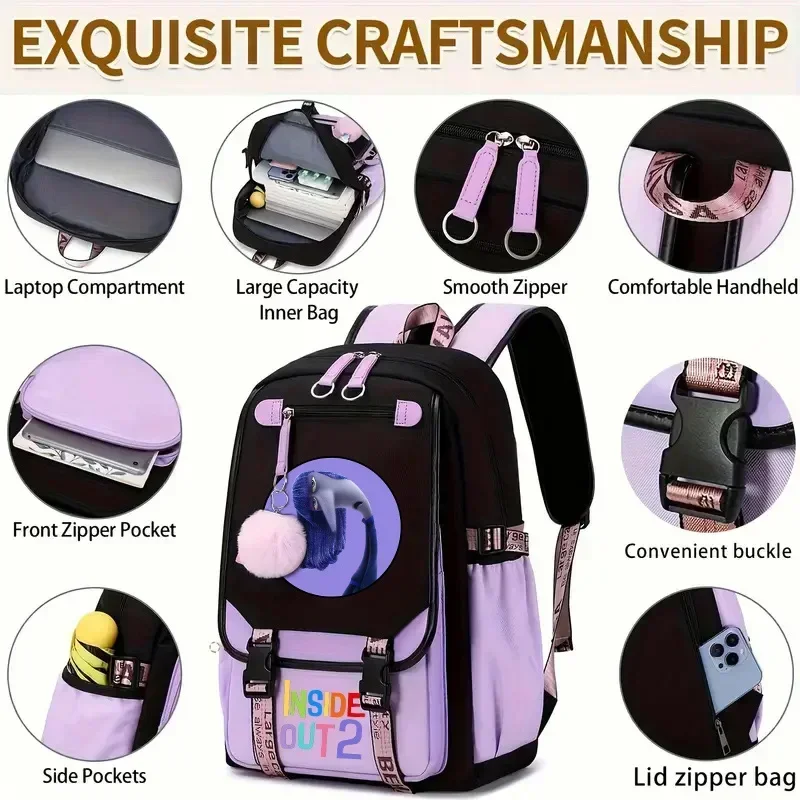 Inside Out 2 Backpacks with Usb Charging Port Joy Sadness Disgust Anxiety Teenage Girl School Bag Disney Large Capacity Rucksack