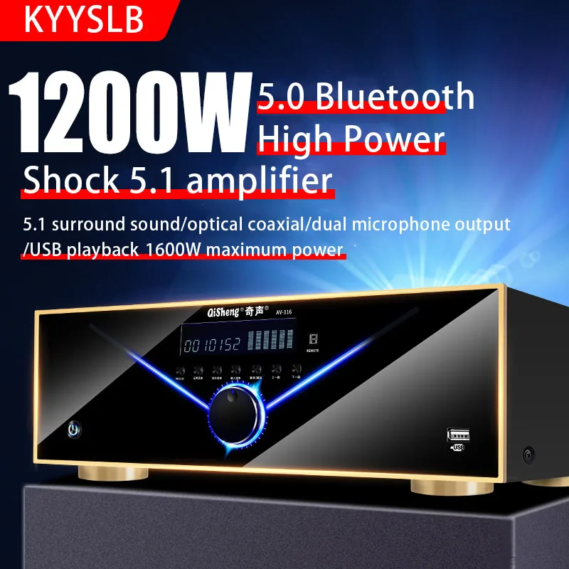 

1200W 5.1 Power Amplifier High Power Home HIFI Bluetooth Subwoofer Amplifier APE Lossless Decoding Karaoke Effect Amplifier USB