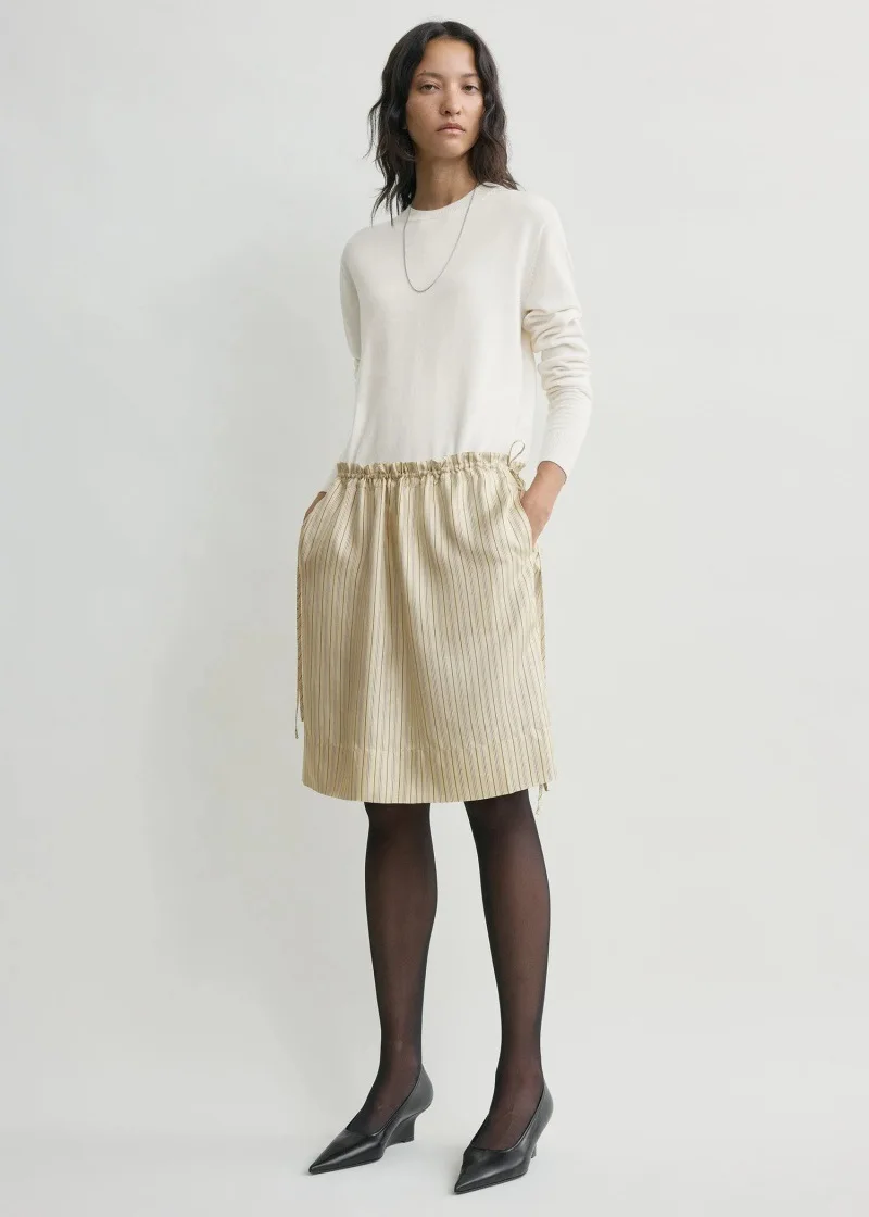 

Drawstring Elastic Waist Loose Midi Skirt, 2026 Spring/Summer New Style, Simple Commuter Casual Skirt