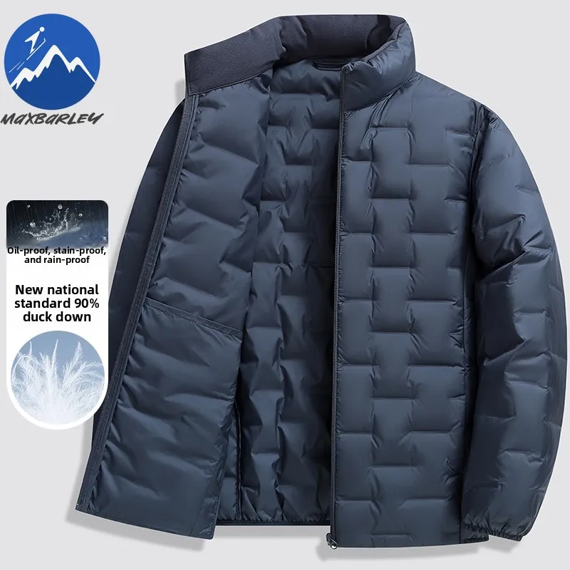 

Maxbarley Luxury Men Short Down Jacket Business Casual Ultra Light Puffer Coat Stand Collar Outdoor Travel Windproof Winter Coat