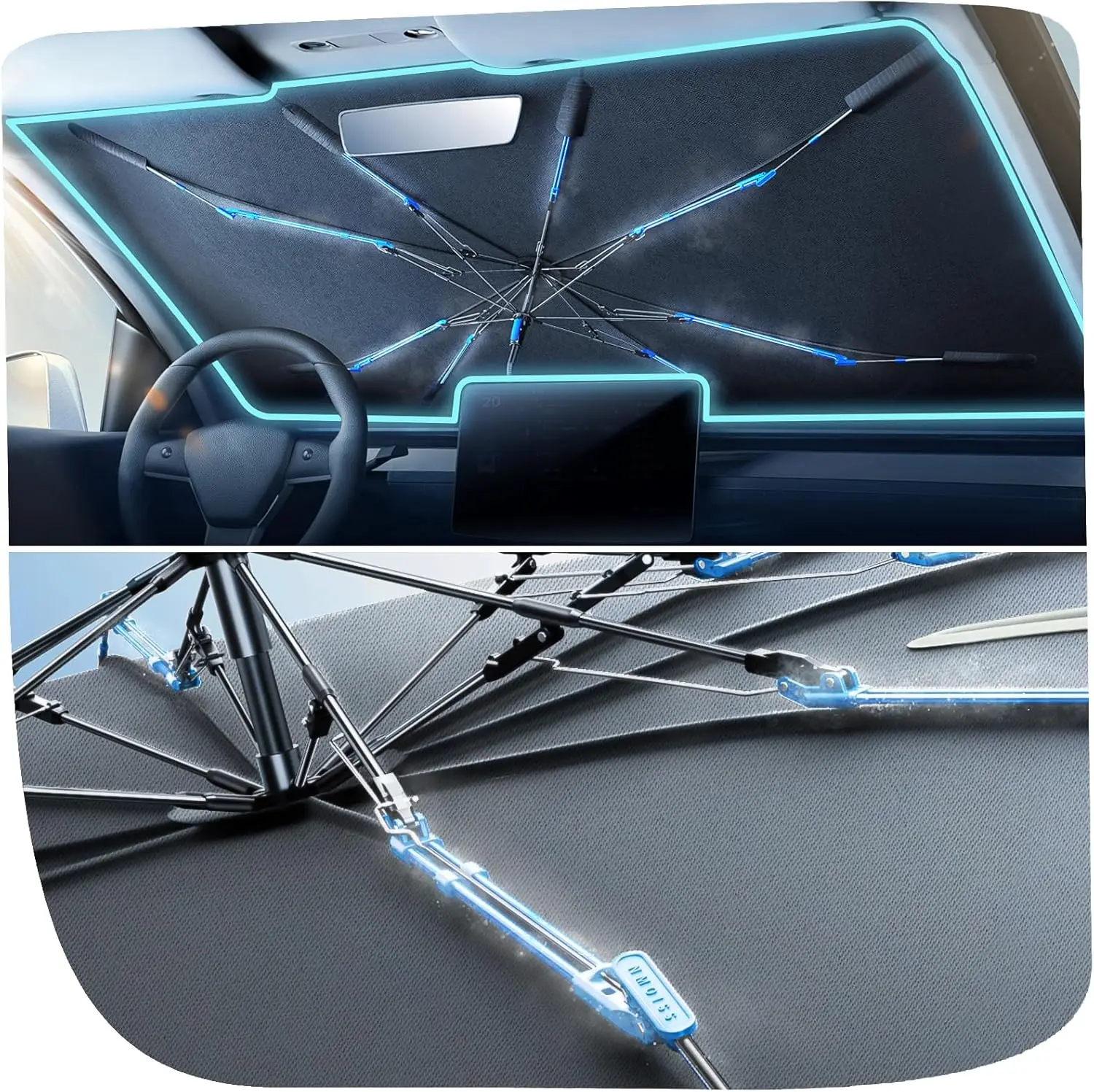

Premium Windshield Sun Shade with Graphene Cooling, 99% UV Blocking, Fits Most Cars - Medium Size (56"x31")