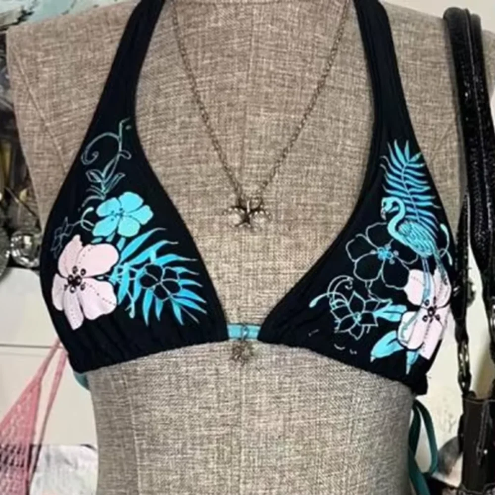Conjunto de Bikini Vintage a la moda, traje de baño con tirantes ajustables y estampado de flores, traje de baño Sexy de cintura baja para mujer