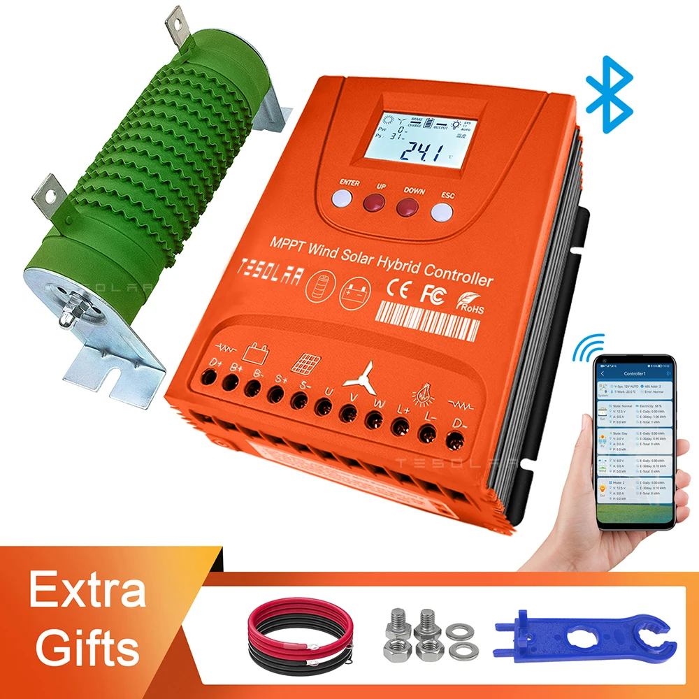 Controlador Solar Híbrido do Vento 3000w Regulador Mppt Auto Fósforo 12v 24v 48v Bluetooth Opcional App do Andróide para o Sistema Híbrido da Energia
