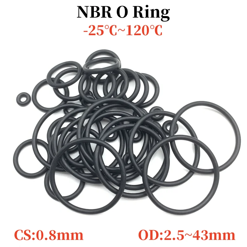 50pcs Black O Ring Gasket CS0.8mm OD 2.5 ~ 43mm NBR Automobile Nitrile Rubber Round O Type Corrosion Oil Resistant Seal Washer
