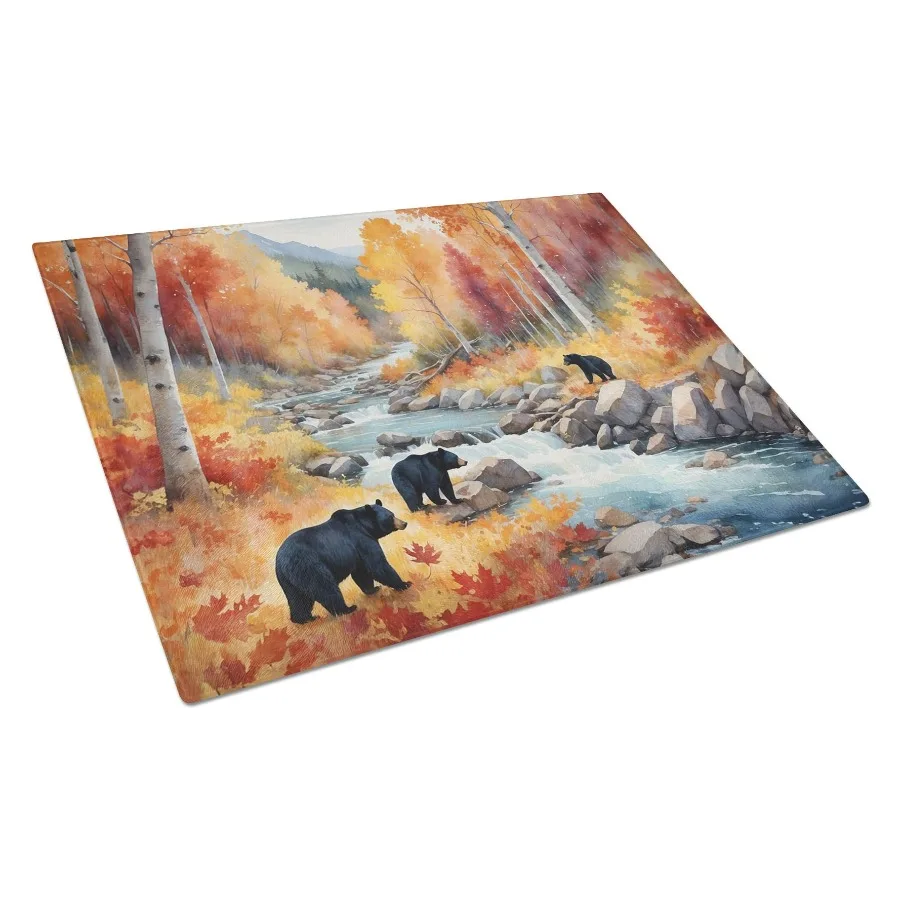 

Bears Autumn in the Woods Glass Cutting Board Drative Tempered Glass Kitchen Cutting and Serving Board Large Size Chopping Boar