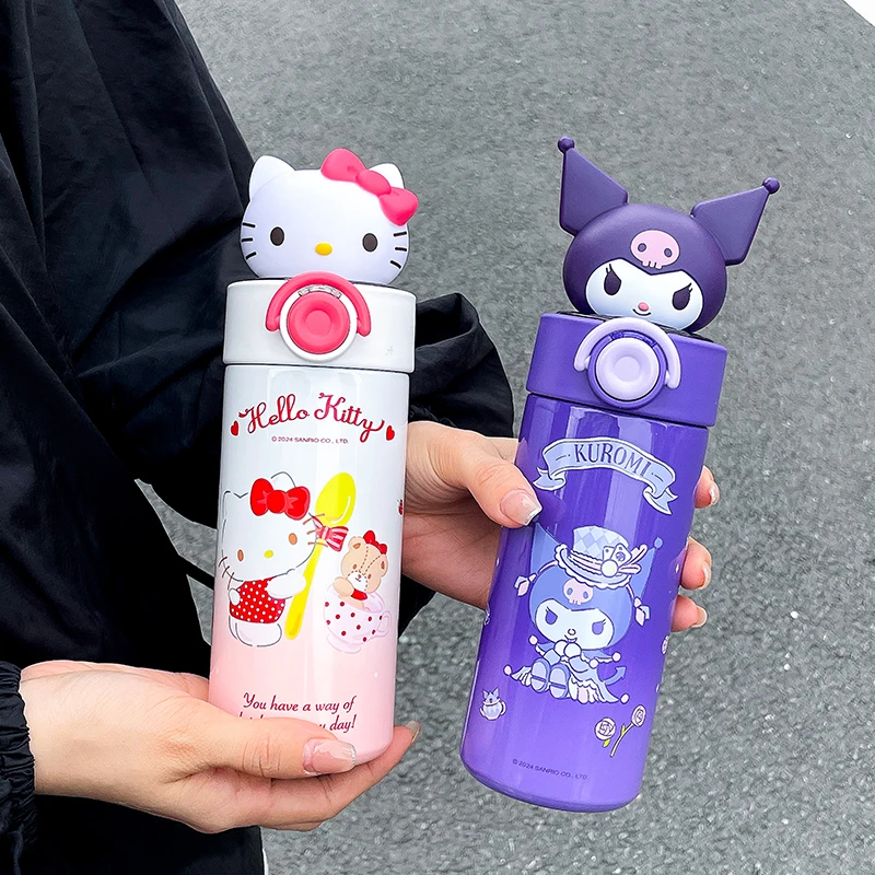 

1pc Hellokitty Double-layer Vacuum Insulated Bottle 450ML Bouncing Cup Lid Straw Cup Portable Outdoor Leak-proof Water Cup