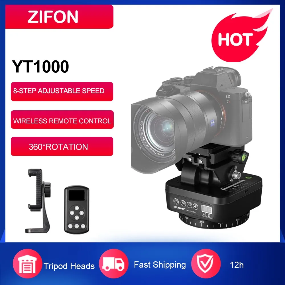 

ZIFON AutomaticRotating Panoramic Head YT1000 Motorized Remote Control Pan Tilt Head with Mobile Phone Clip for Camera/Phone