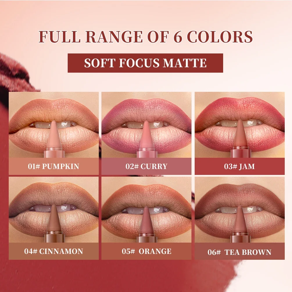 QIBEST 6 Colors Matte Lipliner Lipstick Waterproof Lip Stain Tint Natural Nude Pink Lip Liner Outline Lips Contour Cosmetics