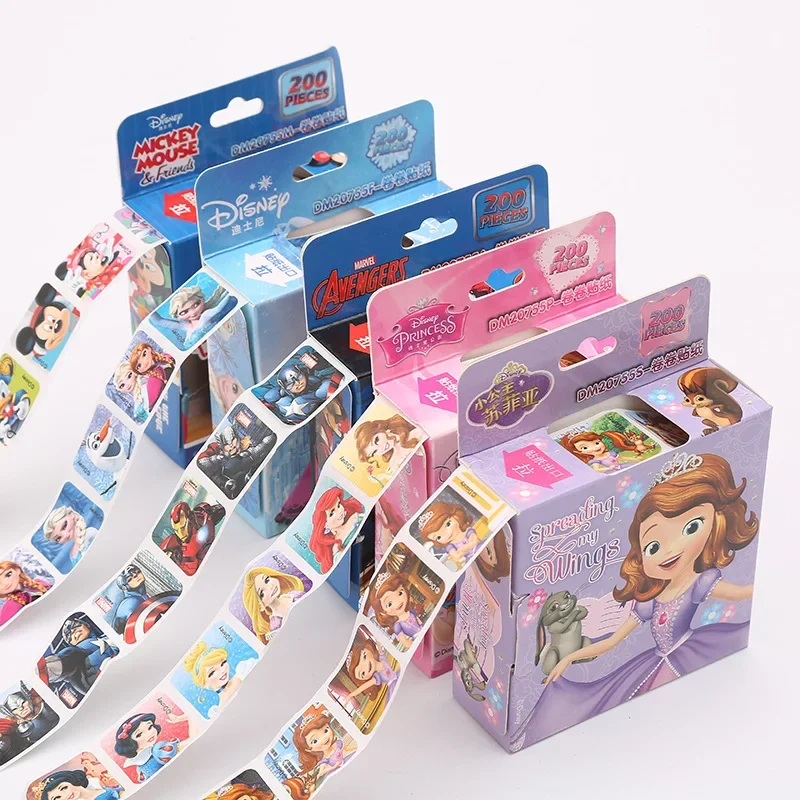 200 Sheets/Box Disney Cartoon Pull Out Stickers Princess Frozen Removable Sticker Girl Boy Teacher Reward Toys Birthday Gifts