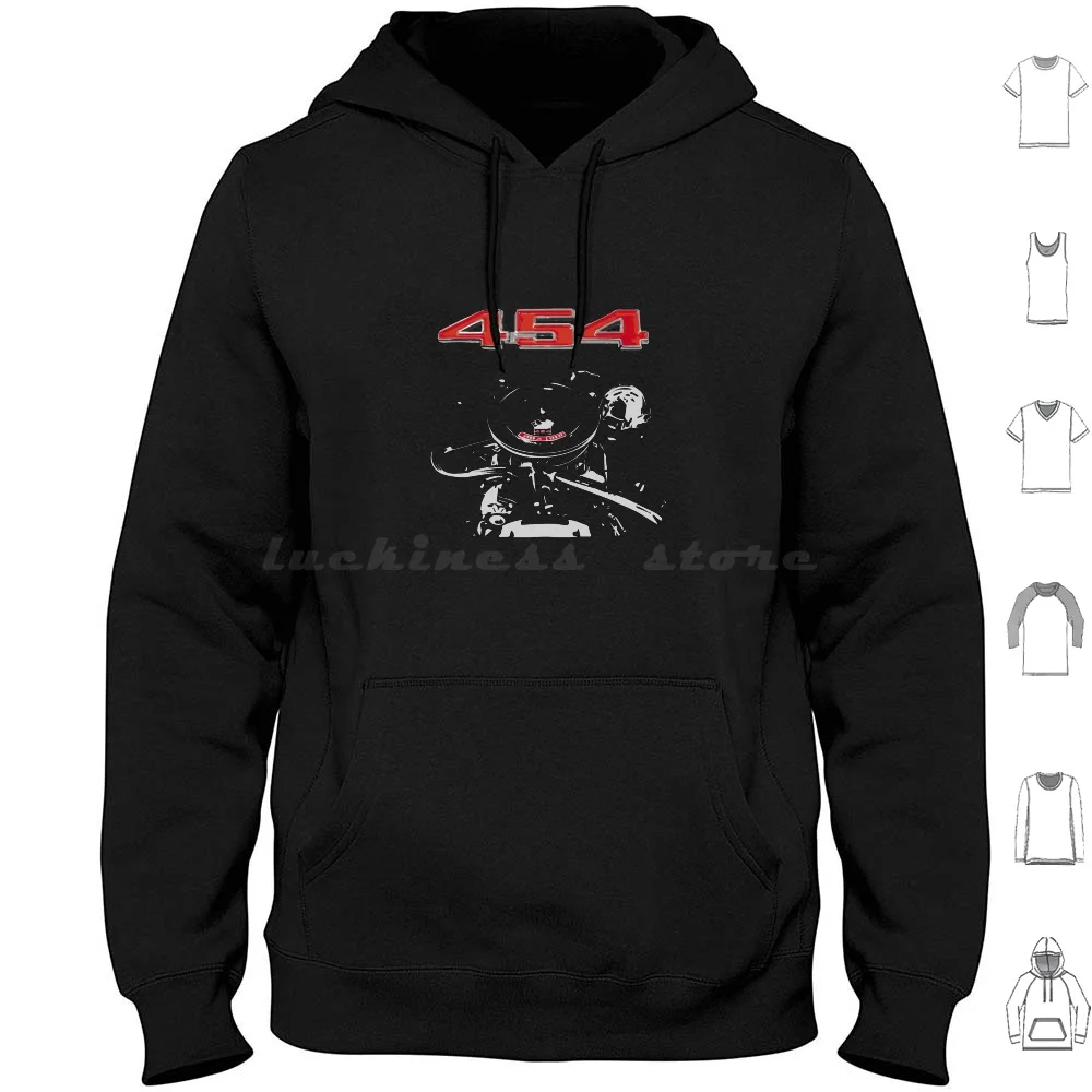 Chevy 454 Big Block Engine Hoodie Cotton Long Sleeve Chevy Classic Car Hot Rod Vintage Antique Car Retro Racing Classic