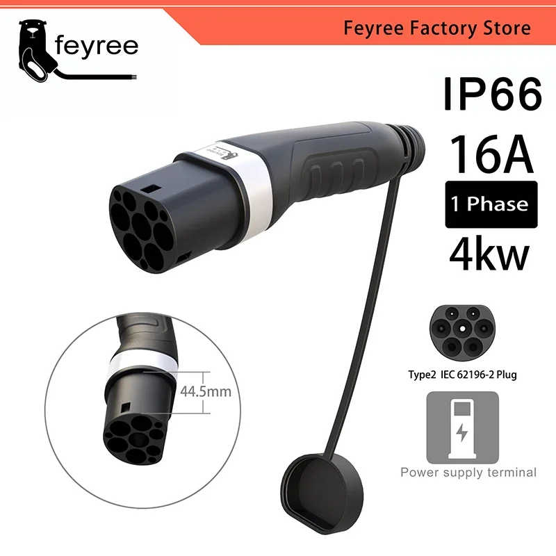 feyree EV Charger Type2 Male Charger Plug for Power Supply Side 16A 32A 1 Phase IEC62196-2 Adapter 11KW 22KW 3Phase Electric Car