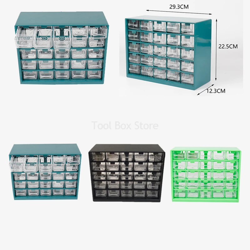 25 Grid Plastic Drawer Storage Boxes for Screws Garage Workshop Storage Toolbox Cabinet Wall-mounted Electronic Tool Organizer