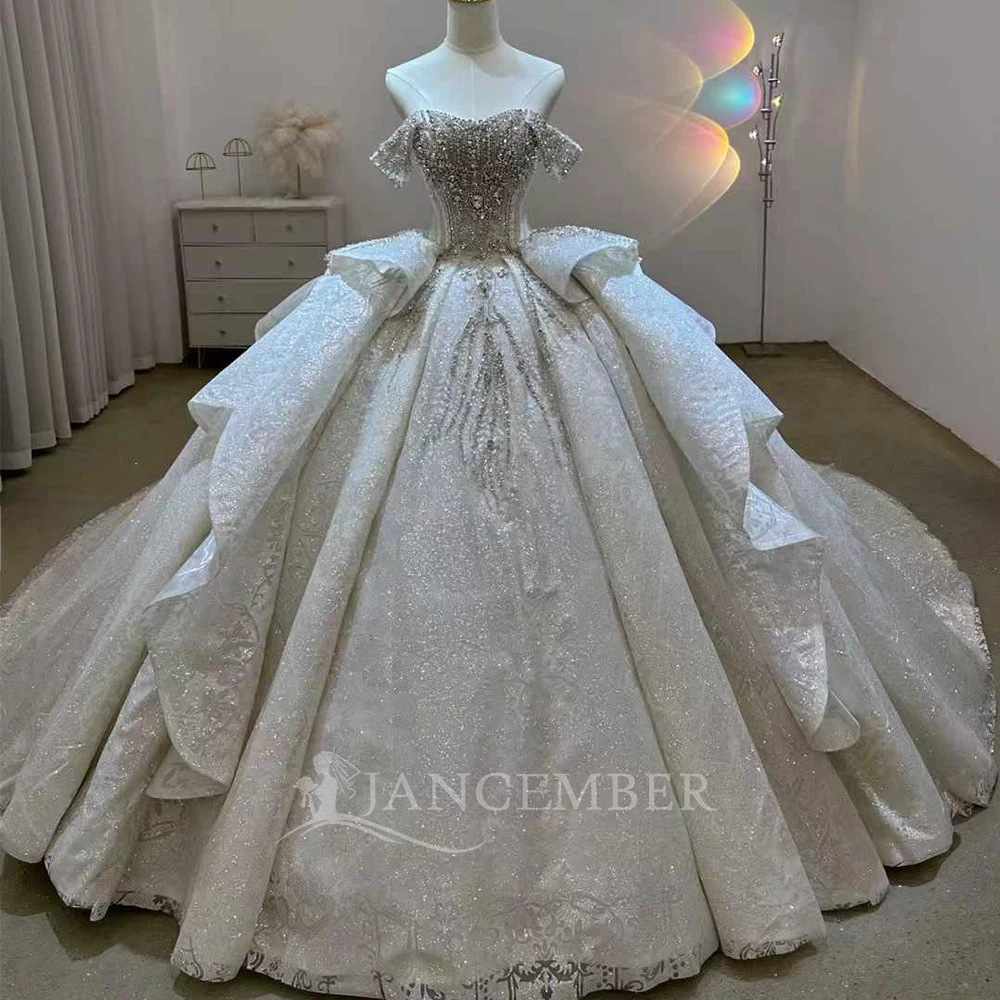 

Exquisite Scoop Princess Wedding Dresses Short Sleeves Ball Gown Bridal Dress Sparkly Customized Wedding Gown for Bride 2025